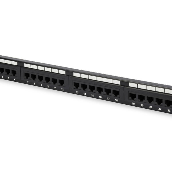 Digitus | Patch Panel | DN-91524U | 48.2 x 4.4 x 10.9 cm | Category: CAT 5e; Ports: 24 x RJ45; Retention strength: 7.7 kg; Insertion force: 30N max | Black