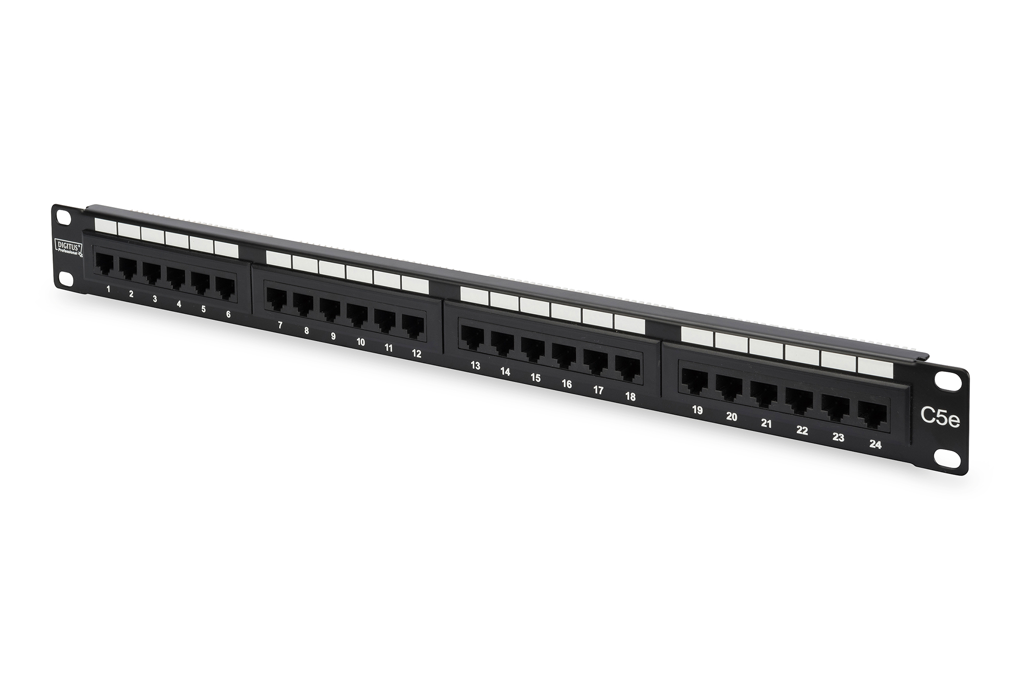 Digitus | Patch Panel | DN-91524U | Black | Category: CAT 5e; Ports: 24 x RJ45; Retention strength: 7.7 kg; Insertion force: 30N max | 48.2 x 4.4 x 10.9 cm