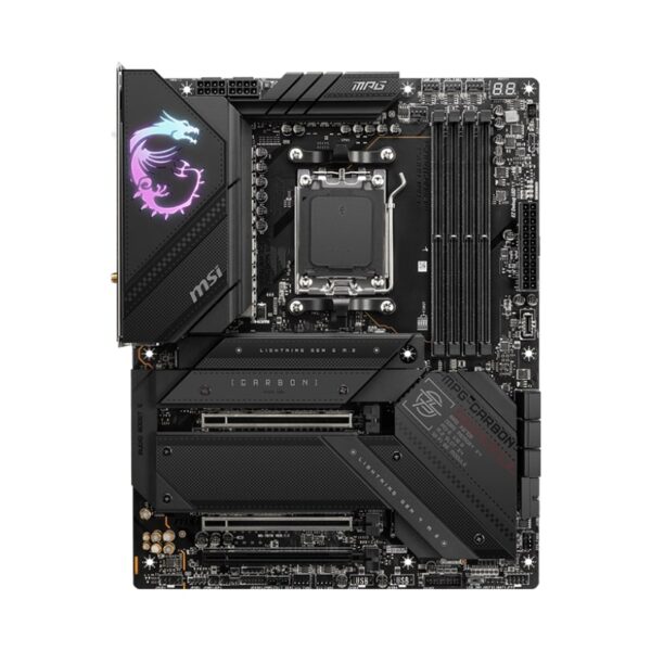 MSI | MPG X670E CARBON WIFI | Processor family AMD | Processor socket AM5 | DDR5 DIMM | Memory slots 4 | Supported hard disk drive interfaces 	SATA, M.2 | Number of SATA connectors 6 | Chipset AMD X670 | ATX