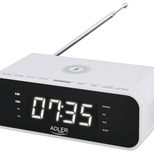 Adler | Alarm Clock with Wireless Charger | AD 1192W | Alarm function | AUX in | White