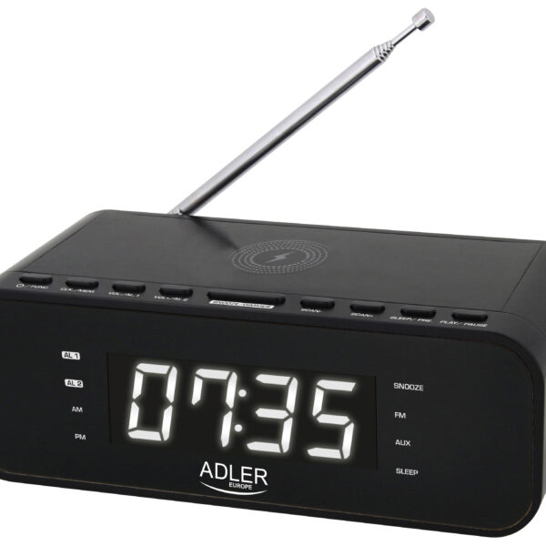 Adler | Alarm Clock with Wireless Charger | AD 1192B | Alarm function | AUX in | Black