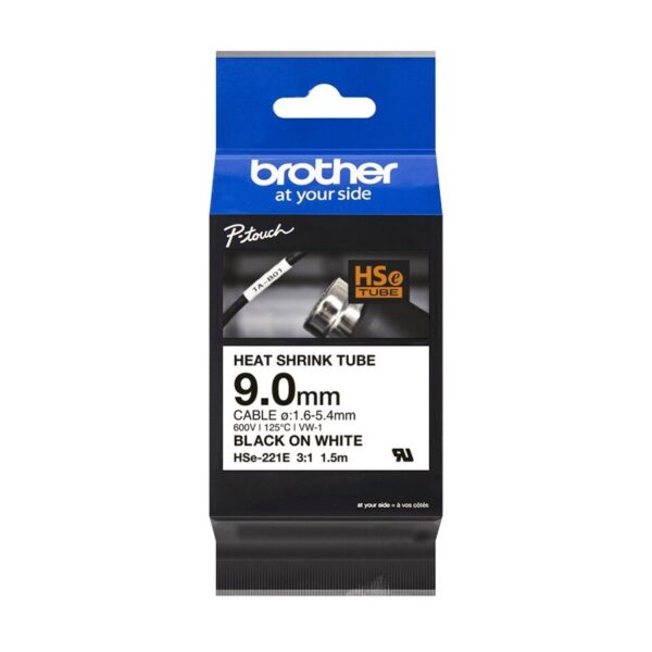 Brother | Heat shrink tube tape HSe-221E | Black on White