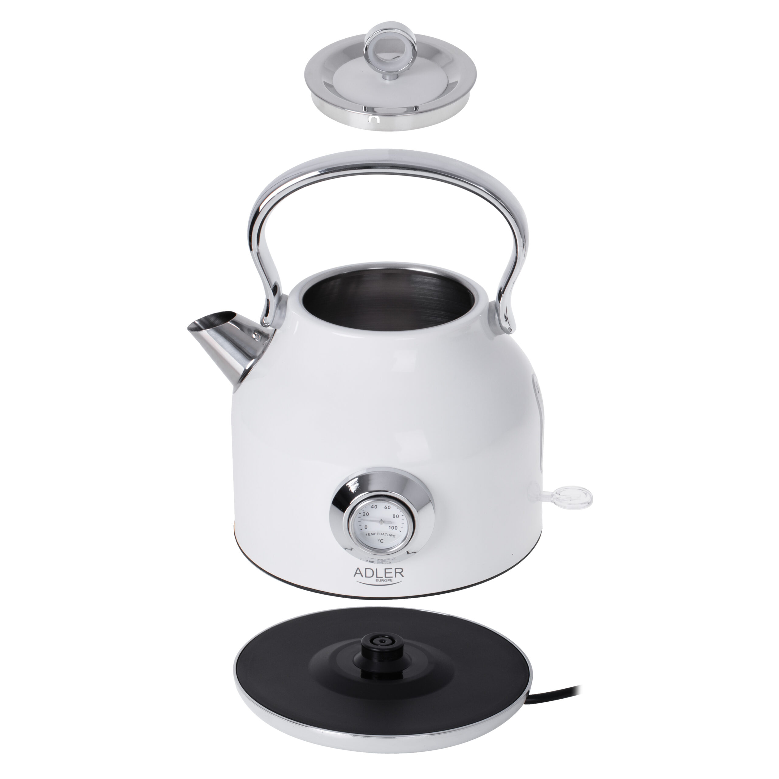 Adler | Kettle with a Thermomete | AD 1346w | Electric | 2200 W | 1.7 L | Stainless steel | 360° rotational base | White - Image 7