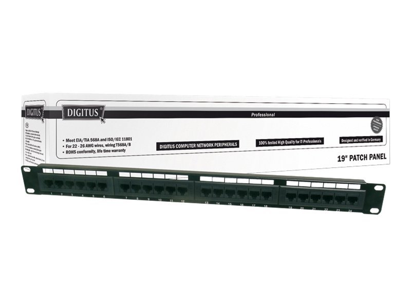 Digitus | Patch Panel | DN-91524U | Black | Category: CAT 5e; Ports: 24 x RJ45; Retention strength: 7.7 kg; Insertion force: 30N max | 48.2 x 4.4 x 10.9 cm - Image 2