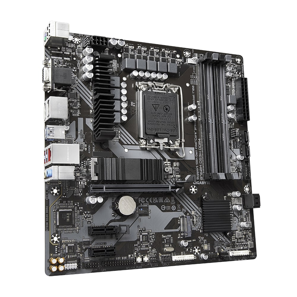 Gigabyte | B760M DS3H DDR4 1.0 M/B | Processor family Intel | Processor socket LGA1700 | DDR4 DIMM | Memory slots 4 | Supported hard disk drive interfaces SATA, M.2 | Number of SATA connectors 4 | Chipset Intel B760 Express | Micro ATX - Image 3