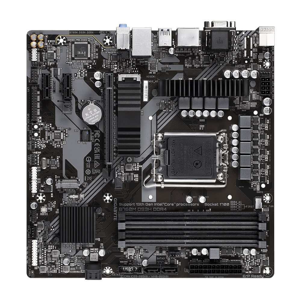 Gigabyte | B760M DS3H DDR4 1.0 M/B | Processor family Intel | Processor socket LGA1700 | DDR4 DIMM | Memory slots 4 | Supported hard disk drive interfaces SATA, M.2 | Number of SATA connectors 4 | Chipset Intel B760 Express | Micro ATX - Image 7