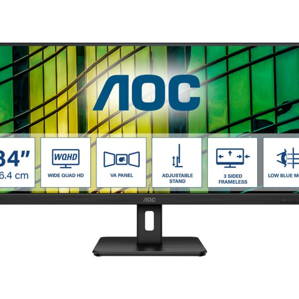 AOC | Monitor | U34E2M | 34 " | VA | WQHD | 21:9 | 100 Hz | 4 ms | 3440 x 1440 | 300 cd/m² | HDMI ports quantity 2 | Black