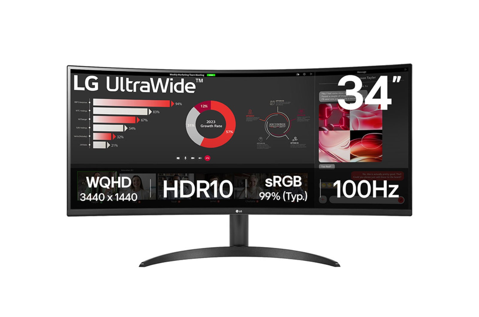 LG | 34WR50QK-B | 34 " | VA | QHD | 21:9 | 100 Hz | 5 ms | 3440 x 1440 pixels | 240 cd/m² | HDMI ports quantity 2 - Image 3