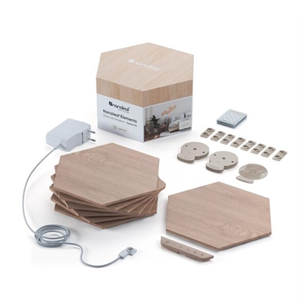 Nanoleaf | Elements Wood Look Hexagons Starter Kit (13 panels) | Cool White + Warm White
