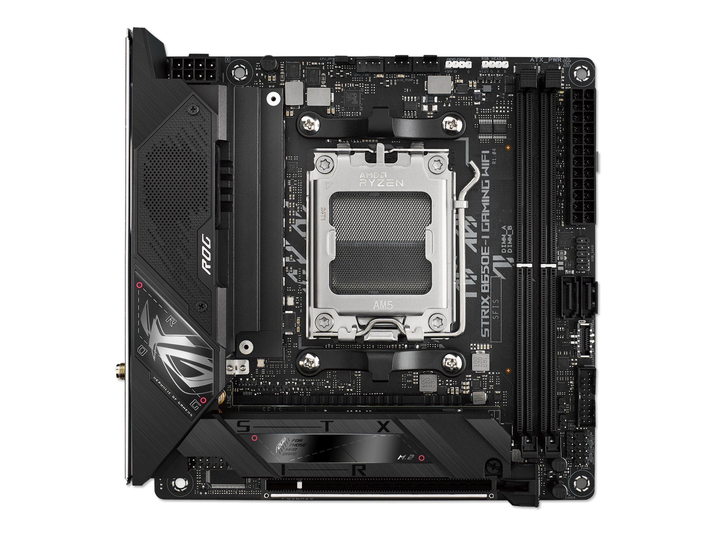 Asus | ROG STRIX B650E-I GAMING WIFI | Processor family AMD | Processor socket AM5 | DDR5 DIMM | Memory slots 2 | Supported hard disk drive interfaces SATA, M.2 | Number of SATA connectors 2 | Chipset AMD B650 | Mini-ITX - Image 2
