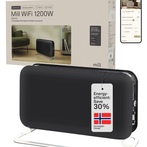 Mill CO1200WIFI3BLACK GEN3 Convection Heater, 1200W, Steel fronts, LED display, Black | Mill | Heater | CO1200WIFI3BLACK GEN3 | Convection Heater | 1200 W | Black