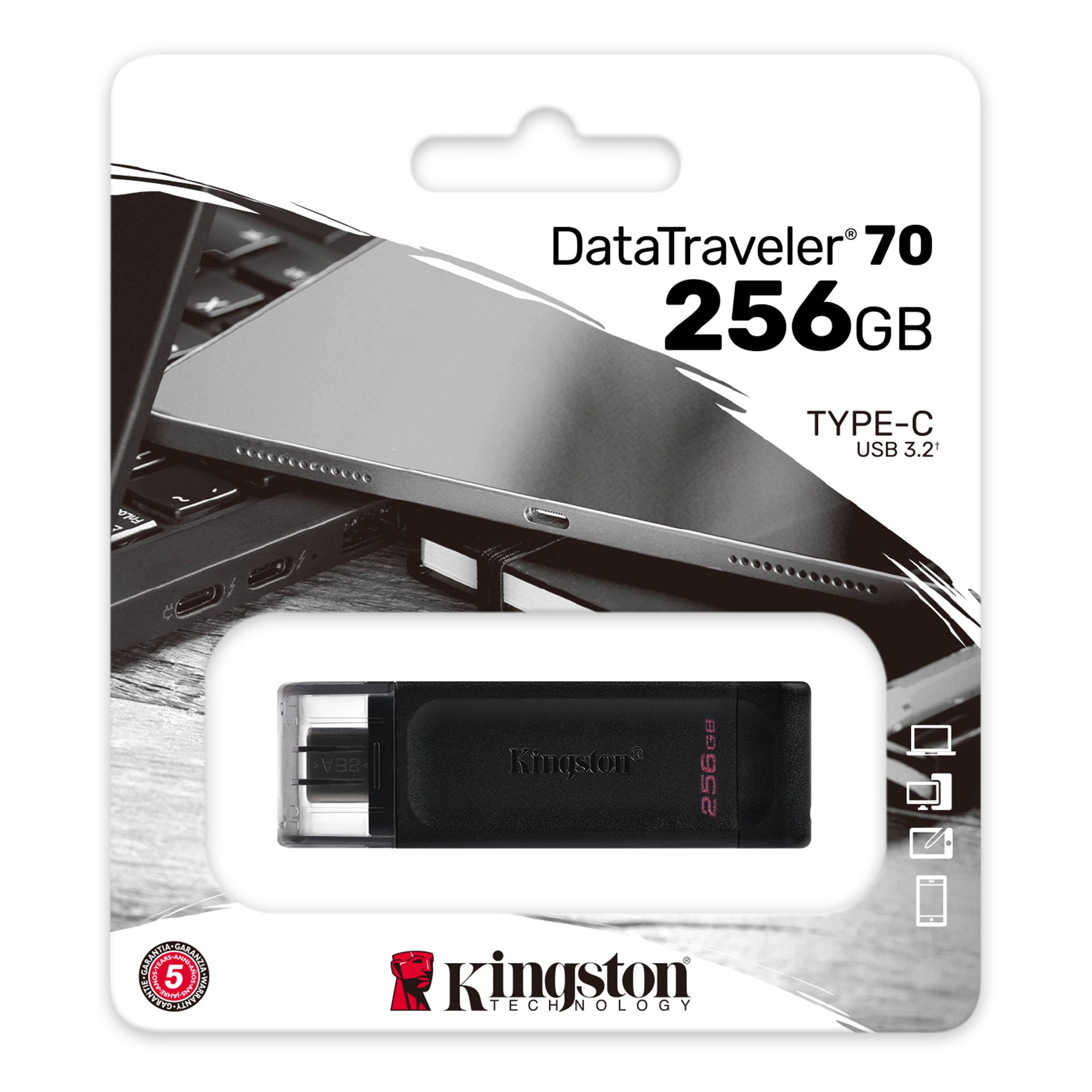 Kingston | USB Flash Drive | DataTraveler 70 | 256 GB | USB 3.2 Gen 1 Type-C | Black - Image 4