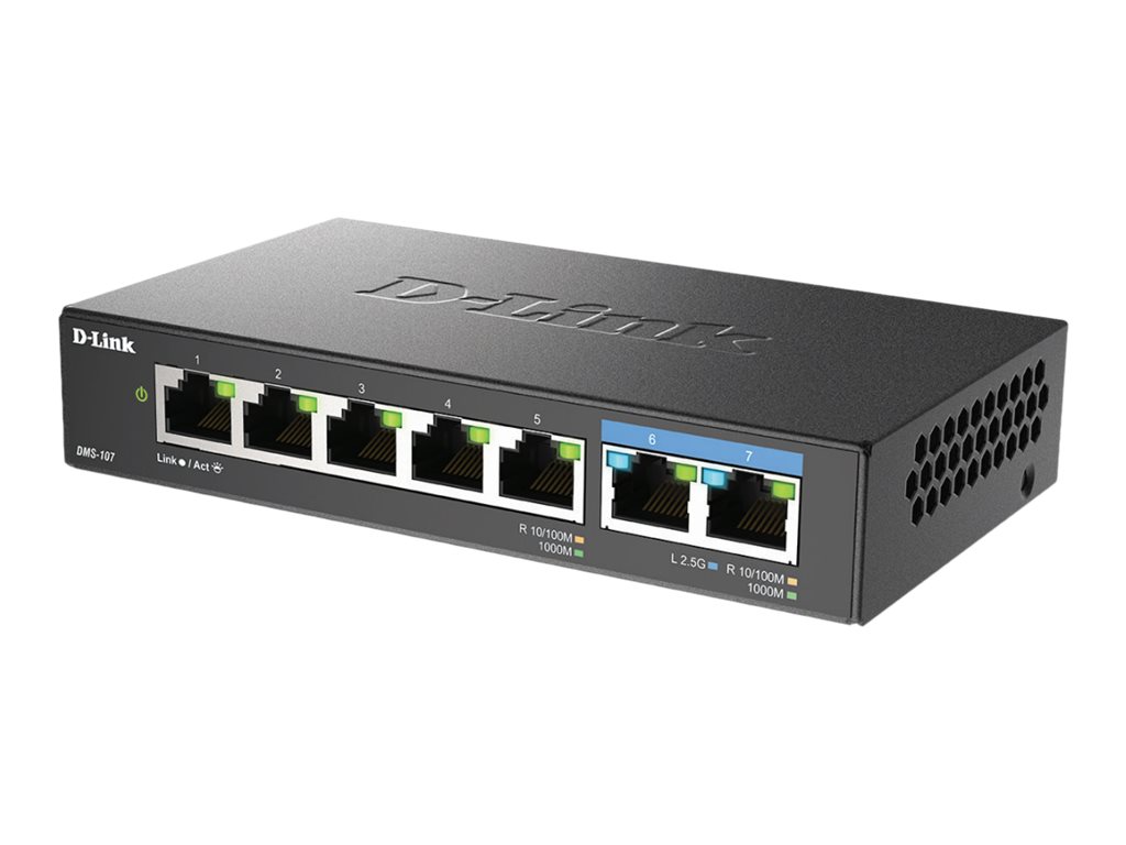 D-Link | 7-Port Multi-Gigabit Unmanaged Switch | DMS-107/E | Unmanaged | Desktop | Power supply type External - Image 2