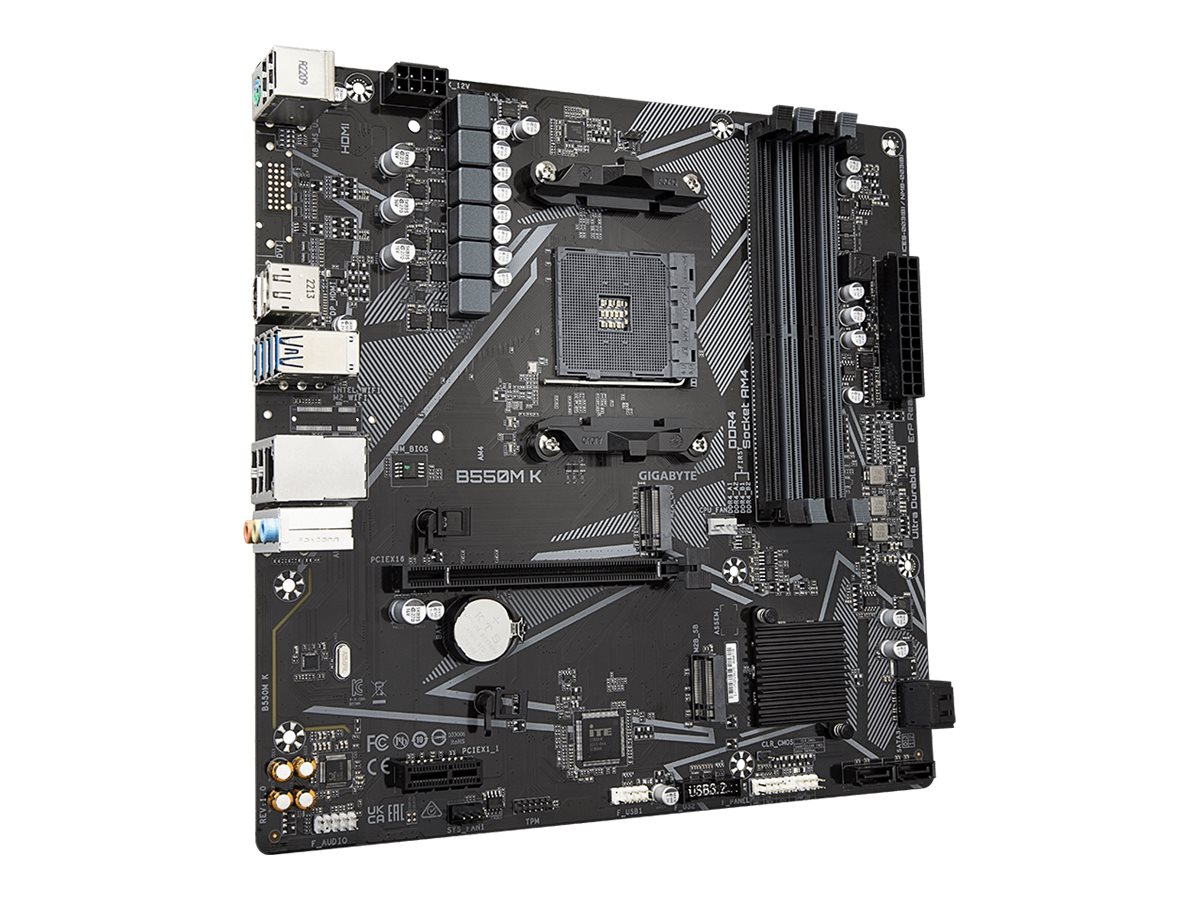 Gigabyte | B550M K 1.0 M/B | Processor family AMD | Processor socket AM4 | DDR4 DIMM | Memory slots 4 | Supported hard disk drive interfaces SATA, M.2 | Number of SATA connectors 4 | Chipset AMD B550 | Micro ATX - Image 6