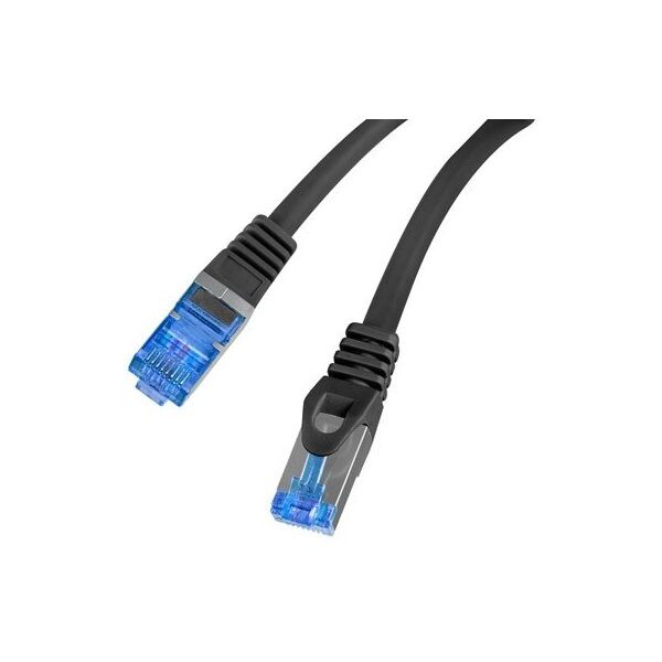 Patch Cord cat. 6 FTP | PCF6A-10CC-0025-BK | S/FTP | S/FTP shielding type – Aluminium braid on wire and each pair foiled additionally. The coating is made of low-smoke and Halogen-free materials (LSZH). Category compliance confirmed by Fluke tester. Stranded wires made from CCA | Black | 0.25 m