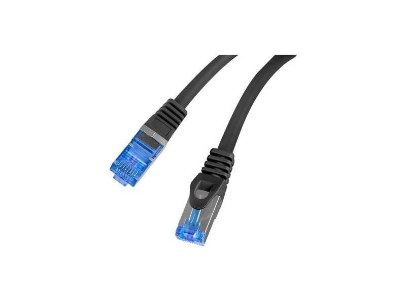 Patch Cord cat. 6 FTP | PCF6A-10CC-0025-BK | S/FTP | S/FTP shielding type – Aluminium braid on wire and each pair foiled additionally. The coating is made of low-smoke and Halogen-free materials (LSZH). Category compliance confirmed by Fluke tester. Stranded wires made from CCA | Black | 0.25 m