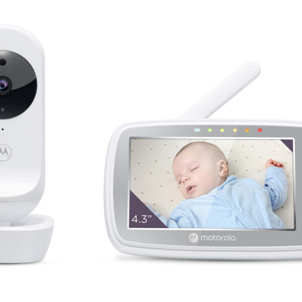Motorola | Wi-Fi Video Baby Monitor | VM44 CONNECT 4.3" | 4.3" LCD colour display with 480 x 272px resolution; 2x digital zoom; Two-way talk; Room temperature monitoring; Infrared night vision; Visual sound level indicator; High sensitivity microphone; Out-of-range and low battery alerts; Secure and private connection | White