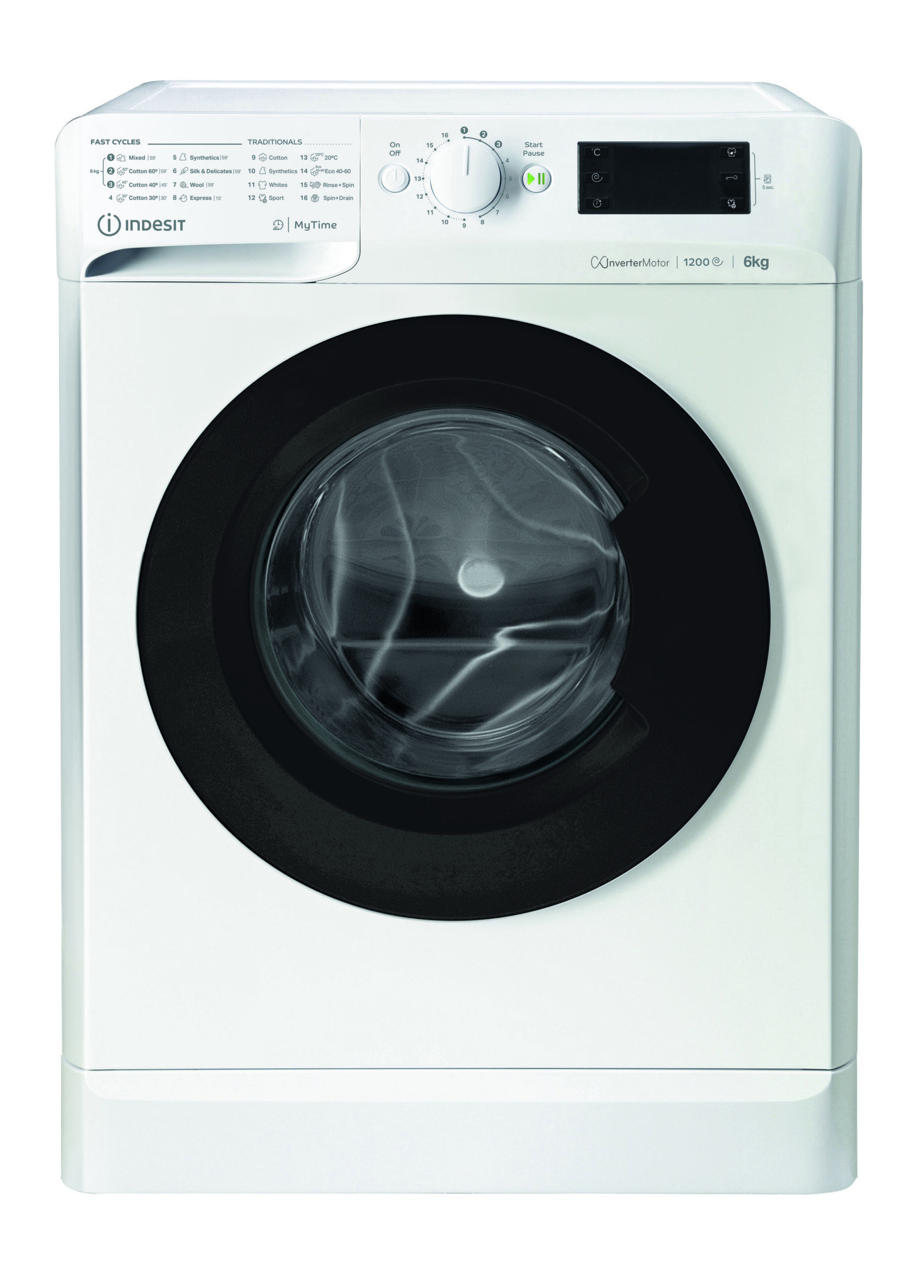 INDESIT | Washing machine | MTWSE 61294 WK EE | Energy efficiency class C | Front loading | Washing capacity 6 kg | 1151 RPM | Depth 42.5 cm | Width 59.5 cm | Display | Big Digit | White