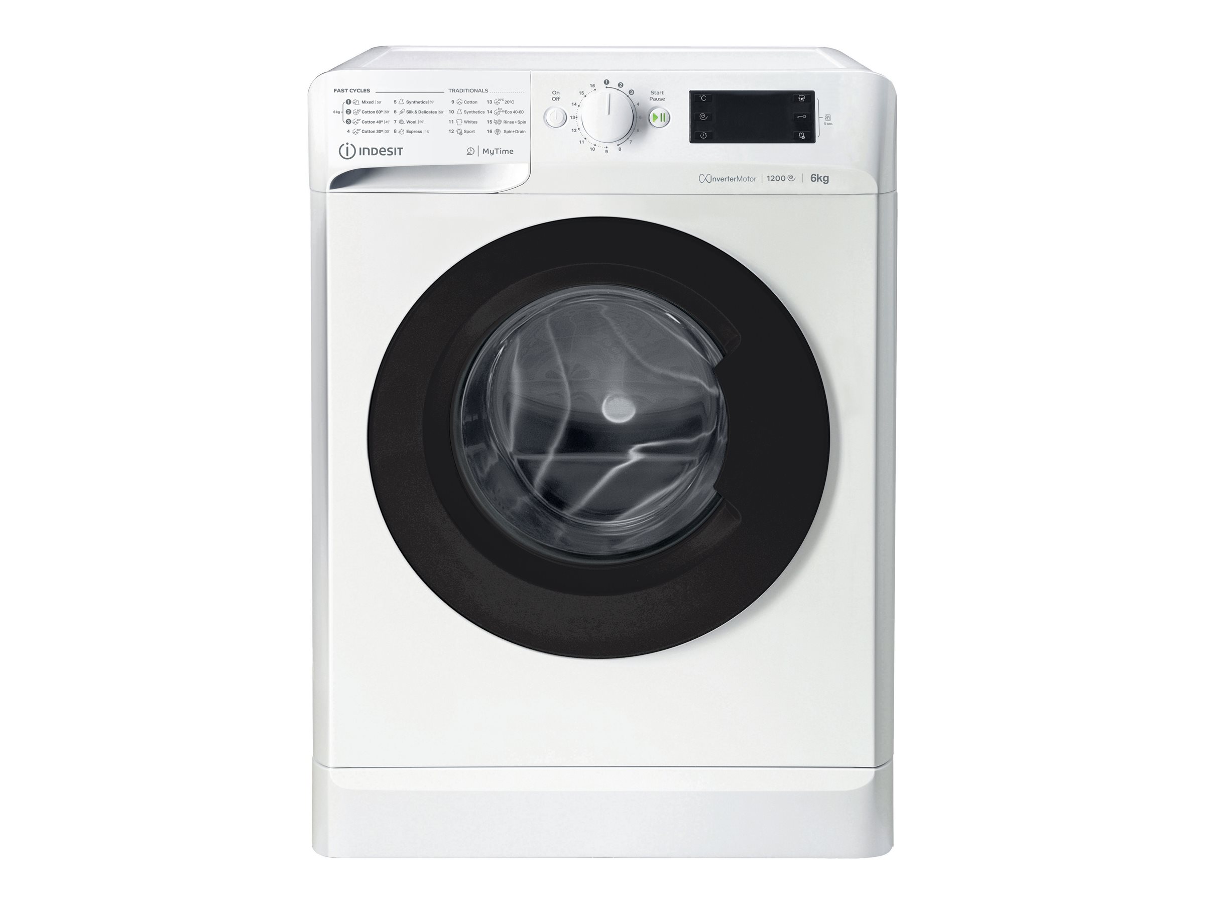 INDESIT | Washing machine | MTWSE 61294 WK EE | Energy efficiency class C | Front loading | Washing capacity 6 kg | 1151 RPM | Depth 42.5 cm | Width 59.5 cm | Display | Big Digit | White - Image 2
