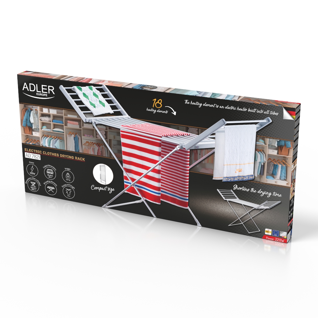 Adler | Foldable electric clothes drying rack | AD 7821 | 220 W | Silver/White - Image 11