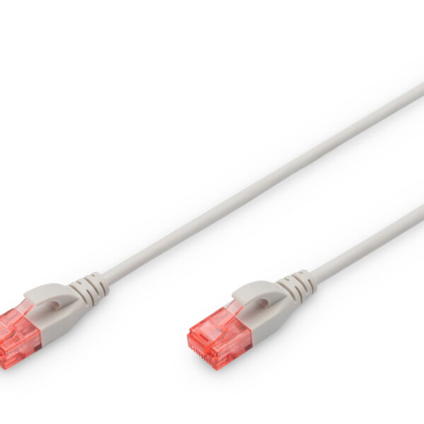 CAT 6 U-UTP Slim patch cord | Patch cord | Transparent red coloured connector for easy identification of Category 6 (250 MHz). Inner conductors: Copper (Cu) | Grey | 2 m | Modular RJ45 (8/8) plug