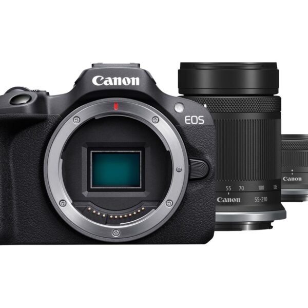 Canon | EOS R100 Mirrorless Camera + RF-S 18-45mm IS STM Lens + RF-S 55-210mm IS STM Lens | Megapixel 24.1 MP | Image stabilizer | ISO sensitivity (max) 256000 | Wi-Fi | Video recording | Manual | CMOS | Black