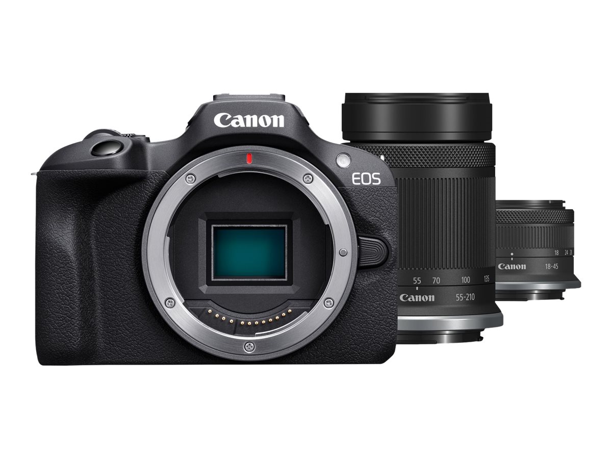Canon | EOS R100 Mirrorless Camera + RF-S 18-45mm IS STM Lens + RF-S 55-210mm IS STM Lens | Megapixel 24.1 MP | Image stabilizer | ISO sensitivity (max) 256000 | Wi-Fi | Video recording | Manual | CMOS | Black