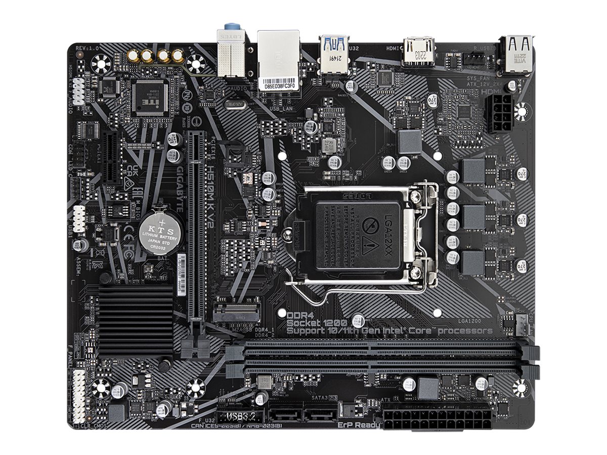 Gigabyte | H510M K V2 1.0 M/B | Processor family Intel | Processor socket LGA1200 | DDR4 DIMM | Memory slots 2 | Supported hard disk drive interfaces SATA, M.2 | Number of SATA connectors 2 | Chipset Intel H470 Express | Micro ATX - Image 3