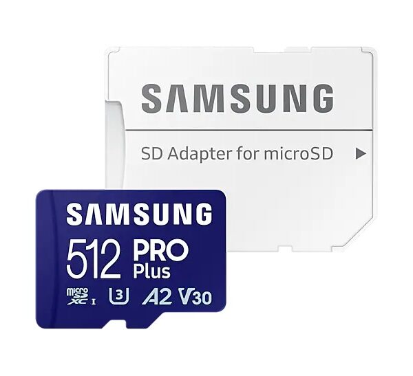 Samsung | PRO Plus microSD Card with Adapter | 512 GB | MicroSDXC | Flash memory class U3, V30, A2