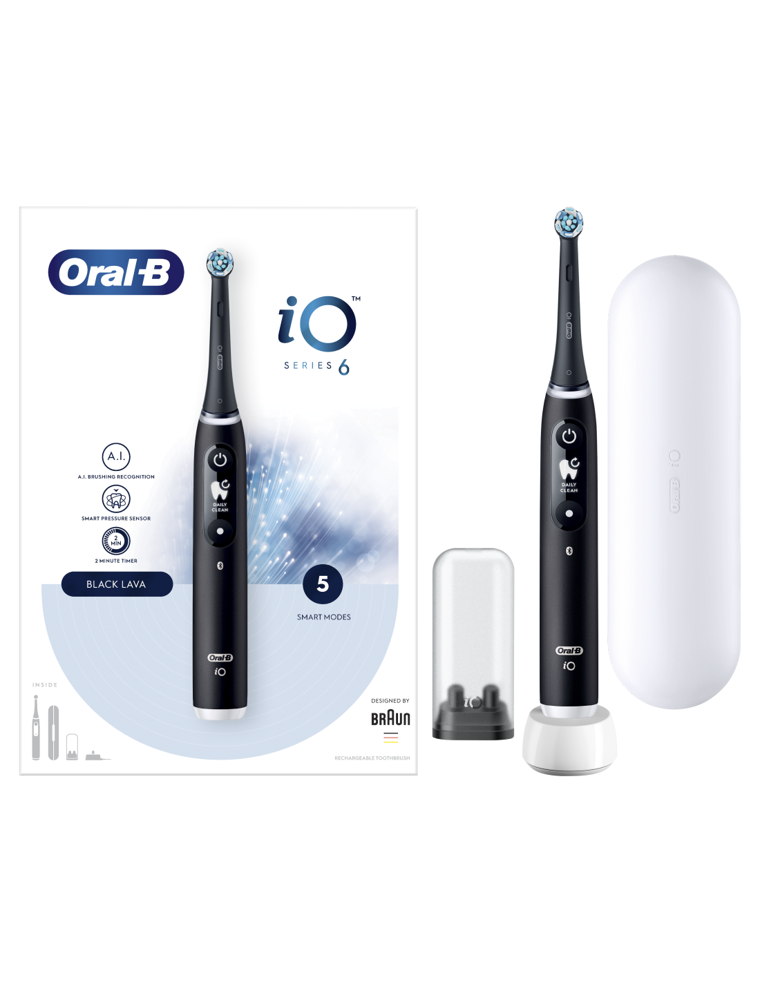 Oral-B | Electric Toothbrush | iO6 Series | Rechargeable | For adults | Number of brush heads included 1 | Number of teeth brushing modes 5 | Black Onyx - Image 3