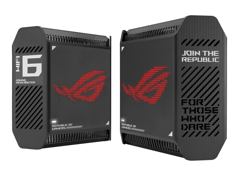 Wifi 6 802.11ax Tri-band Gigabit Gaming Mesh System | GT6 ROG Rapture (2-Pack) | 802.11ax | 574+4804+4804 Mbit/s | 10/100/1000 Mbit/s | Ethernet LAN (RJ-45) ports 3 | Mesh Support Yes | MU-MiMO Yes | No mobile broadband | Antenna type Internal