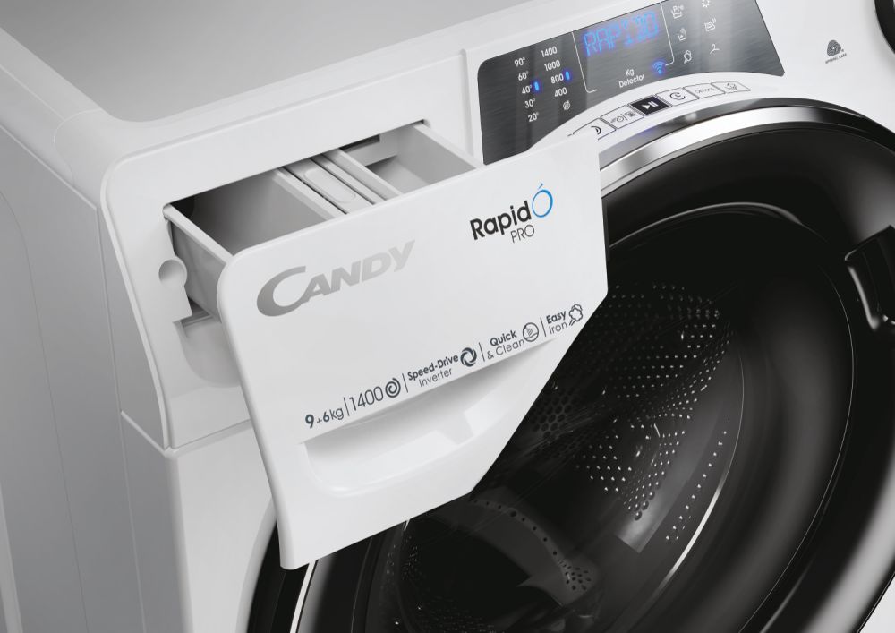 Candy | Washing Machine with Dryer | RPW4966BWMBC/1-S | Energy efficiency class A/D | Front loading | Washing capacity 9 kg | 1400 RPM | Depth 58 cm | Width 60 cm | Display | LED | Drying system | Drying capacity 6 kg | Steam function | Wi-Fi | White - Image 6