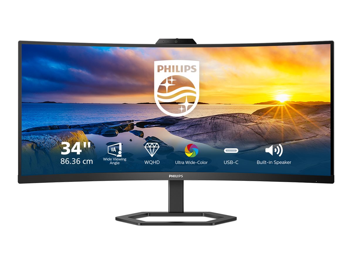 Philips | Monitor with Windows Hello Webcam | 34E1C5600HE/00 | 34 " | VA | 21:9 | 100 Hz | 4 ms | 3440 x 1440 pixels | 300 cd/m² | HDMI ports quantity 1 | Black | Warranty 36 month(s) - Image 2