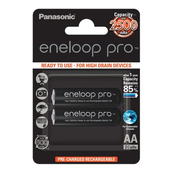 Panasonic rechargeable batteries ENELOOP Pro BK-3HCDE/2BE, 2500 mAh, 500 (2xAA) | Panasonic