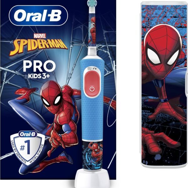 Oral-B | Electric Toothbrush with Travel Case | Vitality PRO Kids Spiderman | Rechargeable | For children | Number of brush heads included 1 | Number of teeth brushing modes 2 | Blue