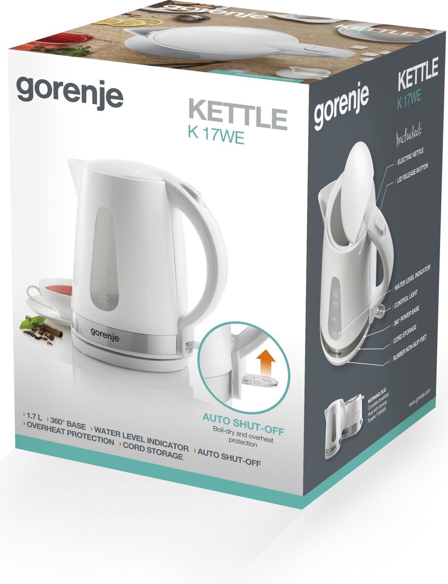 Gorenje | Kettle | K17WE | Electric | 2200 W | 1.7 L | Plastic/Metal | 360° rotational base | White - Image 6