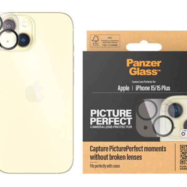 PanzerGlass | 1136 | Apple | Apple iPhone 15, 15 Plus | Glass | Black/Transparent | Lens protector - glass