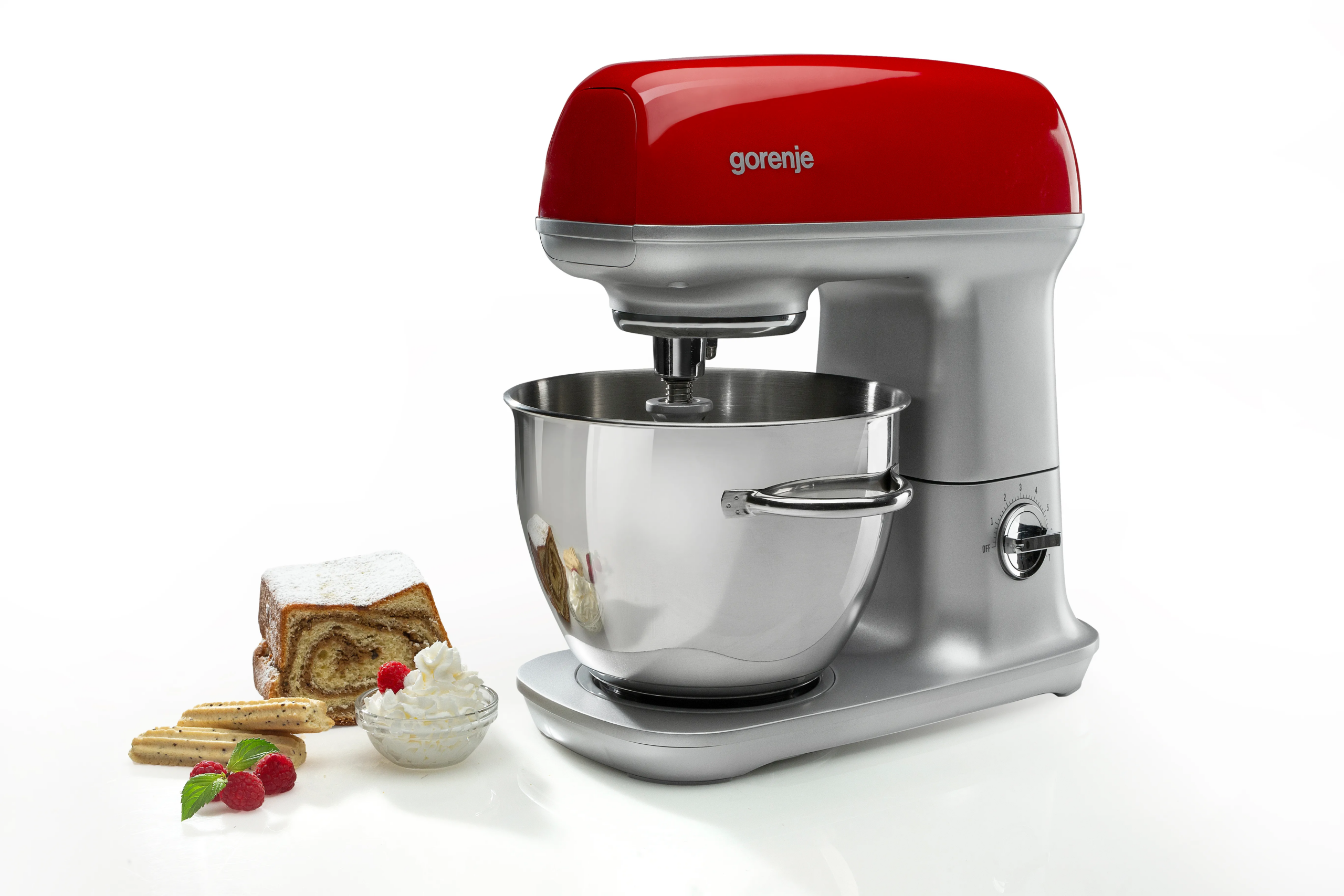 Gorenje | Kitchen machine | MMC1000RLR | 1000 W | Number of speeds 7 | Bowl capacity 4.5 L | Meat mincer | Stainless Steel/Red - Image 4