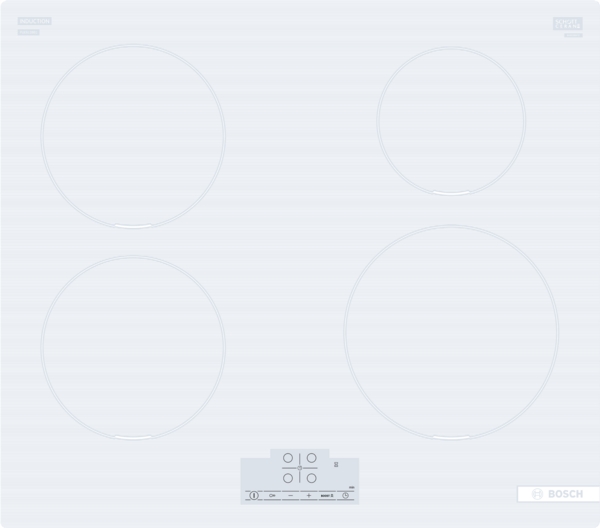 Bosch | Hob | PUE612BB1J | Induction | Number of burners/cooking zones 4 | Touch | Timer | White