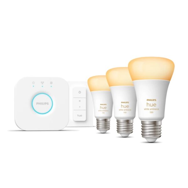 WA Starter Kit 11W A60 E27 3pcs, Bridge, Switch | E27 | 11 W | Warm to cool white 2200-6500K + 16 million colors | Bluetooth and Zigbee