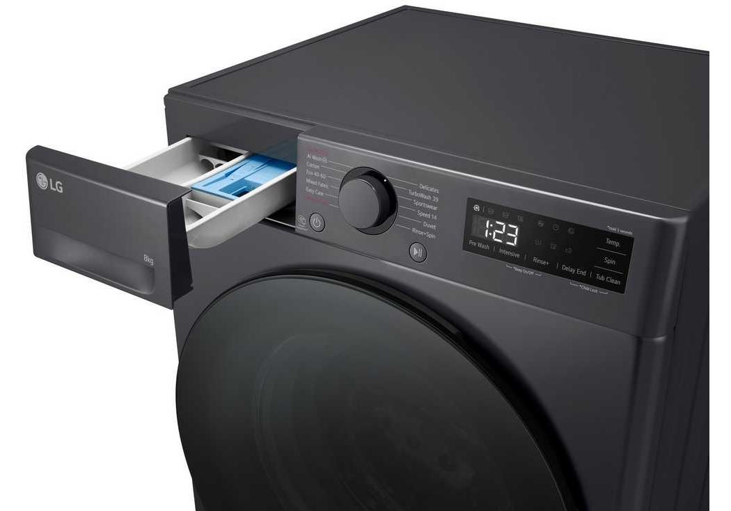 LG | Washing Machine | F2WR508S2M | Energy efficiency class A | Front loading | Washing capacity 8 kg | 1200 RPM | Depth 48 cm | Width 60 cm | LED | Middle Black - Image 4