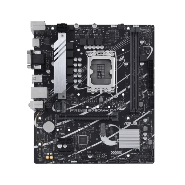 Asus | PRIME B760M-K D4 | Processor family Intel | Processor socket  LGA1700 | DDR4 DIMM | Memory slots 2 | Supported hard disk drive interfaces 	SATA, M.2 | Number of SATA connectors 4 | Chipset  Intel B760 | mATX