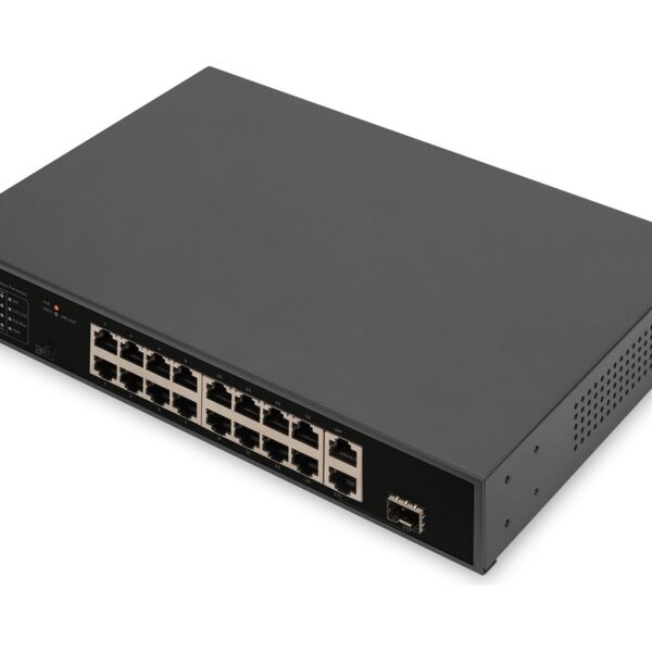 Digitus | 16 Port Fast Ethernet PoE Switch | DN-95355 | Unmanaged | Rackmountable | 10/100 Mbps (RJ-45) ports quantity 16 | SFP ports quantity 1