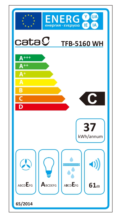 CATA | Hood | TFB-5160 WH | Telescopic | Energy efficiency class C | Width 59.5 cm | 300 m³/h | Mechanical | CSLED | White - Image 5