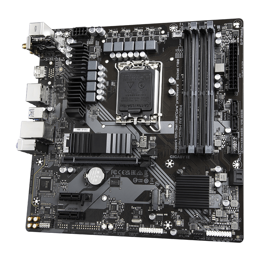 Gigabyte | B760M DS3H AX DDR4 1.0 M/B | Processor family Intel | Processor socket LGA1700 | DDR4 DIMM | Memory slots 4 | Supported hard disk drive interfaces SATA, M.2 | Number of SATA connectors 4 | Chipset Intel B760 Express | Micro ATX - Image 5