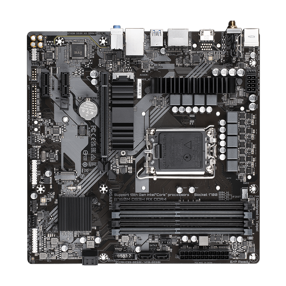 Gigabyte | B760M DS3H AX DDR4 1.0 M/B | Processor family Intel | Processor socket LGA1700 | DDR4 DIMM | Memory slots 4 | Supported hard disk drive interfaces SATA, M.2 | Number of SATA connectors 4 | Chipset Intel B760 Express | Micro ATX - Image 7