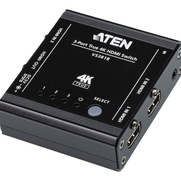 Aten | 3-Port True 4K HDMI Switch | VS381B | Input: 3 x HDMI Type A Female; Output: 1 x HDMI Type A Female