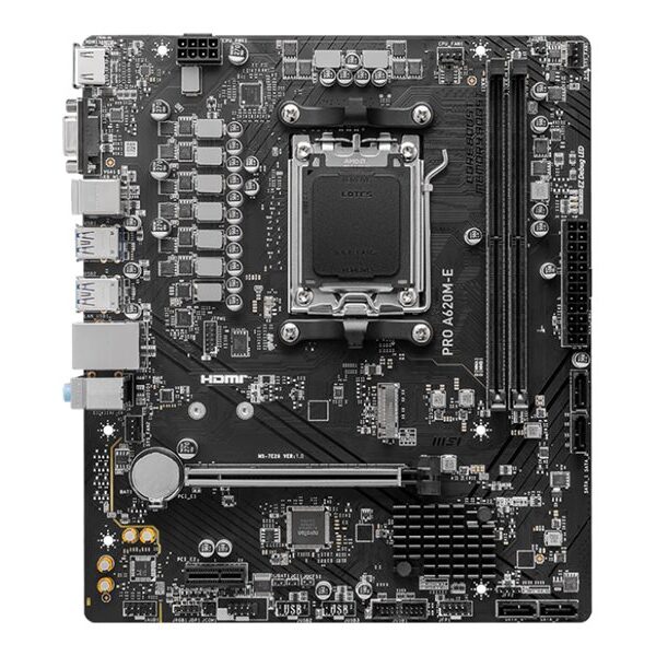 MSI | PRO A620M-E | Processor family AMD | Processor socket AM5 | DDR5 | Supported hard disk drive interfaces SATA, M.2 | Number of SATA connectors 4
