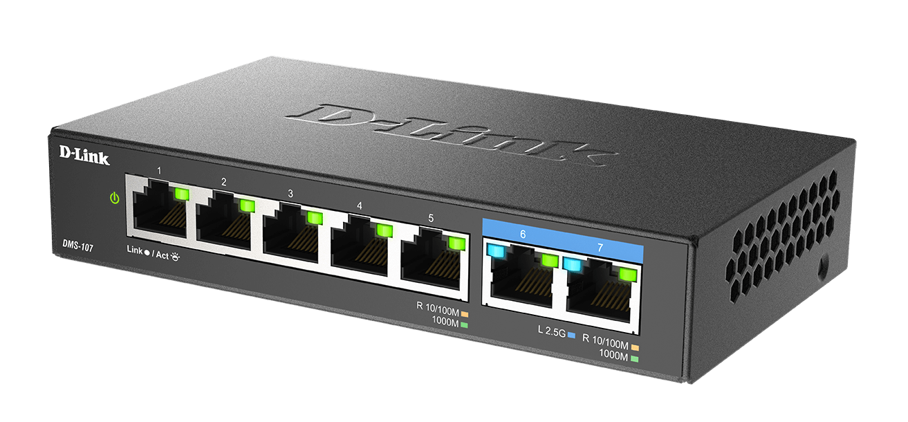 D-Link | 7-Port Multi-Gigabit Unmanaged Switch | DMS-107/E | Unmanaged | Desktop | Power supply type External - Image 4