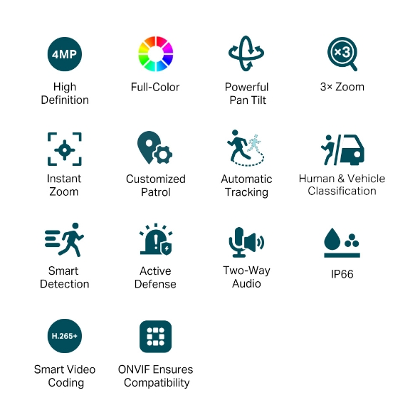 TP-LINK | Network surveillance camera | VIGI C540V | 36 month(s) | PTZ | 4 MP | 4-12mm/F1.6 | Power over Ethernet (PoE) | IP66 | H.265/H.264 | Micro SD, Max. 256GB - Image 2